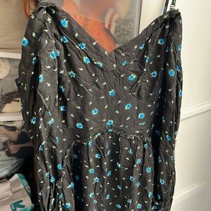 Free People Large L Jumpsuit Black Blue Floral Pockets Flowy